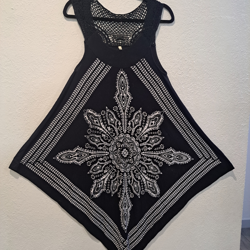 India Boutique Black and White Asymmetrical Dress ONE SIZE